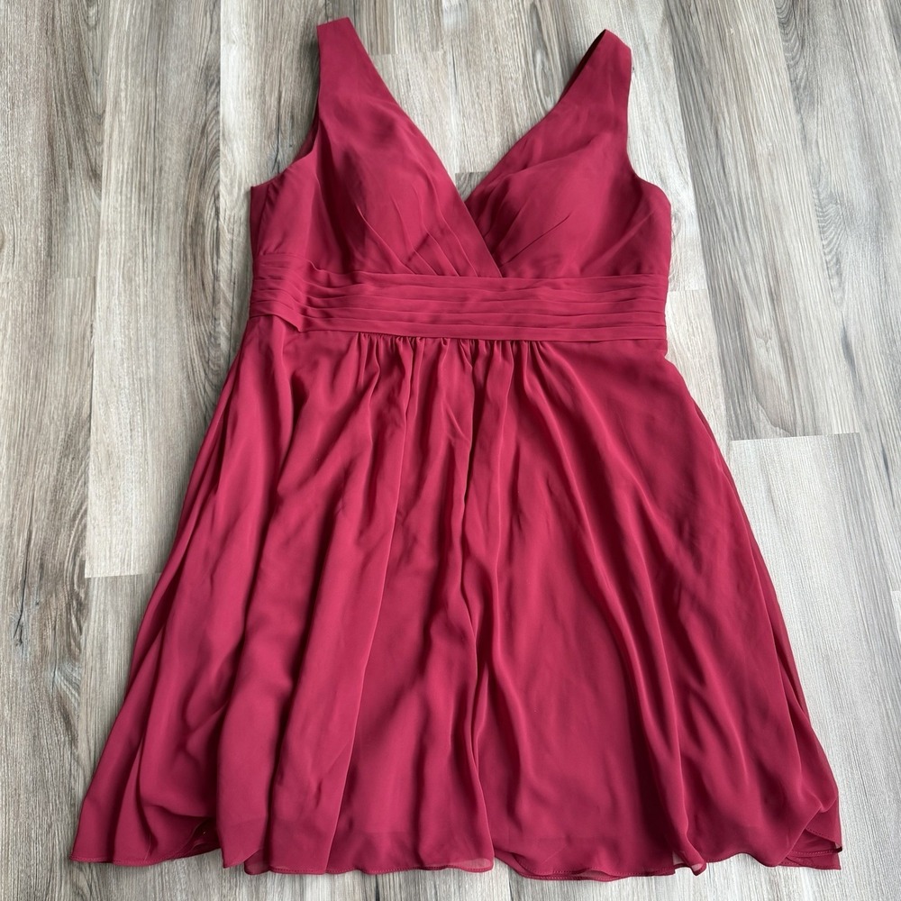 Azazie "Grace" formal red mini dress size 20 V neck Bridesmaid Chiffon
